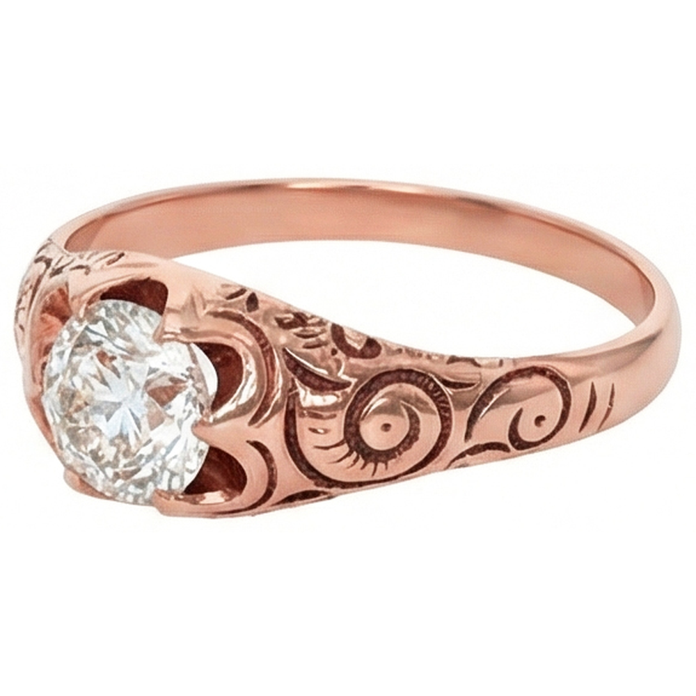 Rose Gold Gypsy Solitaire Ring Old Cut Real Natural Earth Mined Diamond ( Not Lab Grown ) Vintage Style 1 Carat
