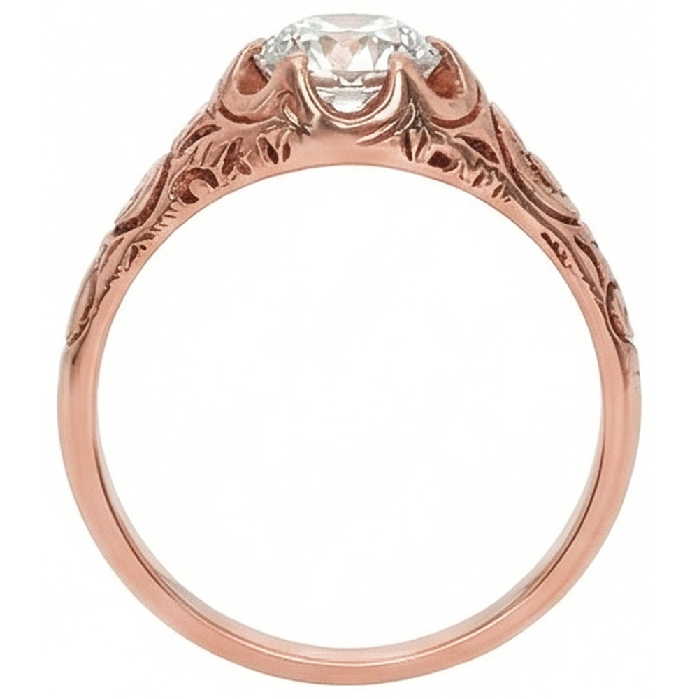 Rose Gold Gypsy Solitaire Ring Old Cut Real Natural Earth Mined Diamond ( Not Lab Grown ) Vintage Style 1 Carat