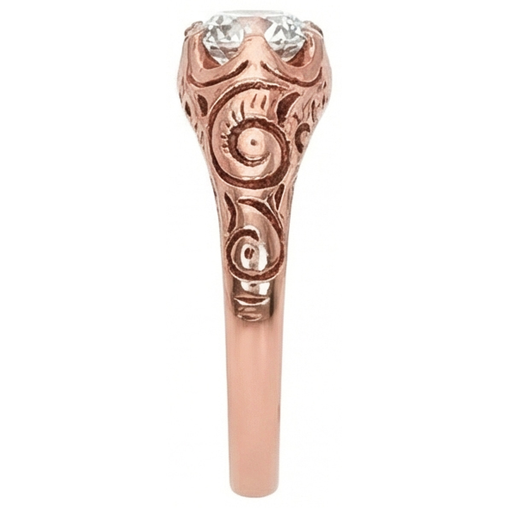 Rose Gold Gypsy Solitaire Ring Old Cut Real Natural Earth Mined Diamond ( Not Lab Grown ) Vintage Style 1 Carat