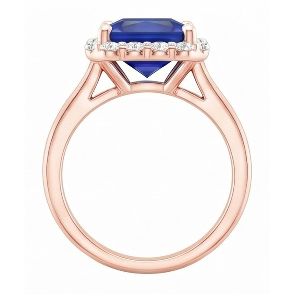 Rose Gold Halo Natural Earth Mined Diamond ( Not Lab Grown ) Engagement Ring With Ceylon Sapphire 6 Carats