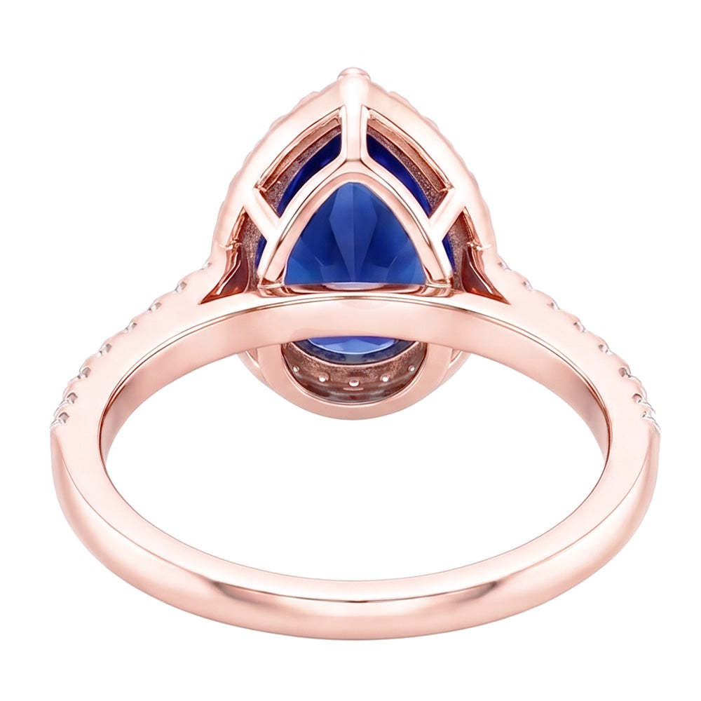 Rose Gold Halo Ring Pear Blue Sapphire & Natural Earth Mined Diamond ( Not Lab Grown )s 3.50 Carats