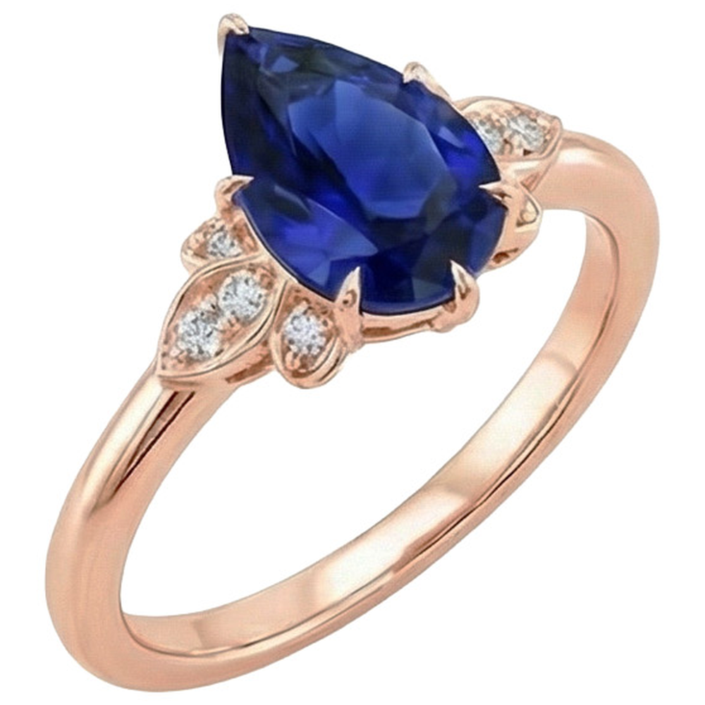 Rose Gold Natural Earth Mined Diamond ( Not Lab Grown ) Engagement Ring Pear Cut Ceylon Sapphire 7.25 Carats