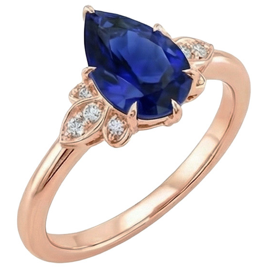 Rose Gold Natural Earth Mined Diamond ( Not Lab Grown ) Engagement Ring Pear Cut Ceylon Sapphire 7.25 Carats
