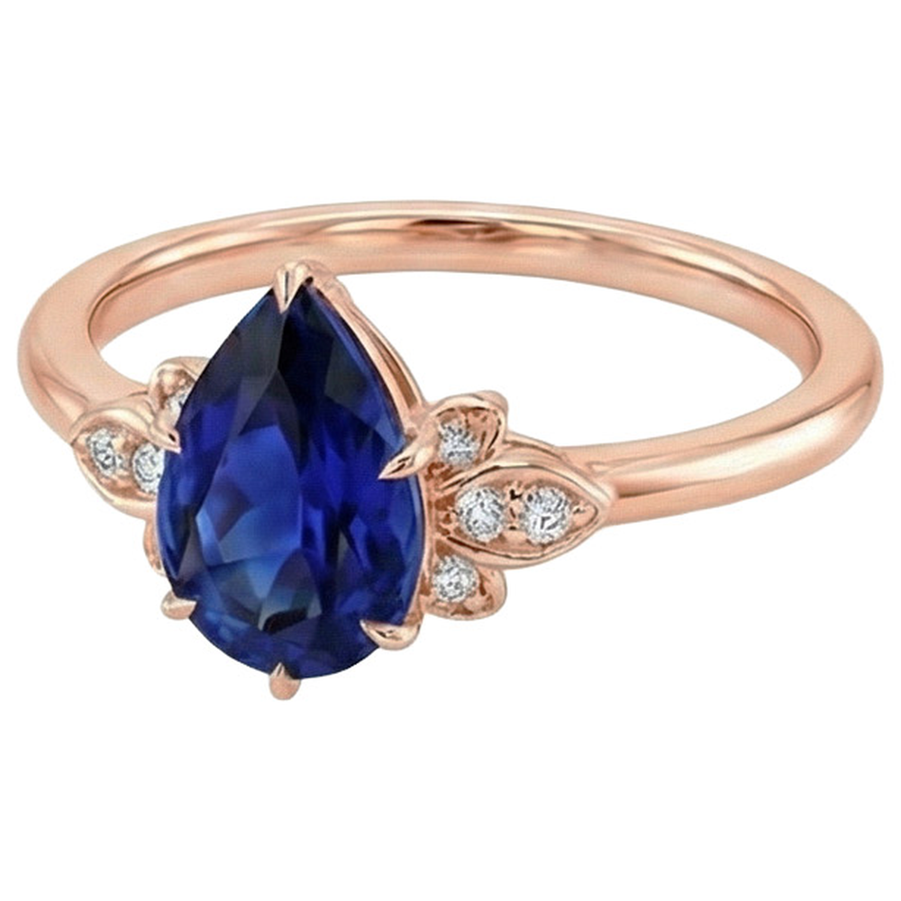 Rose Gold Natural Earth Mined Diamond ( Not Lab Grown ) Engagement Ring Pear Cut Ceylon Sapphire 7.25 Carats