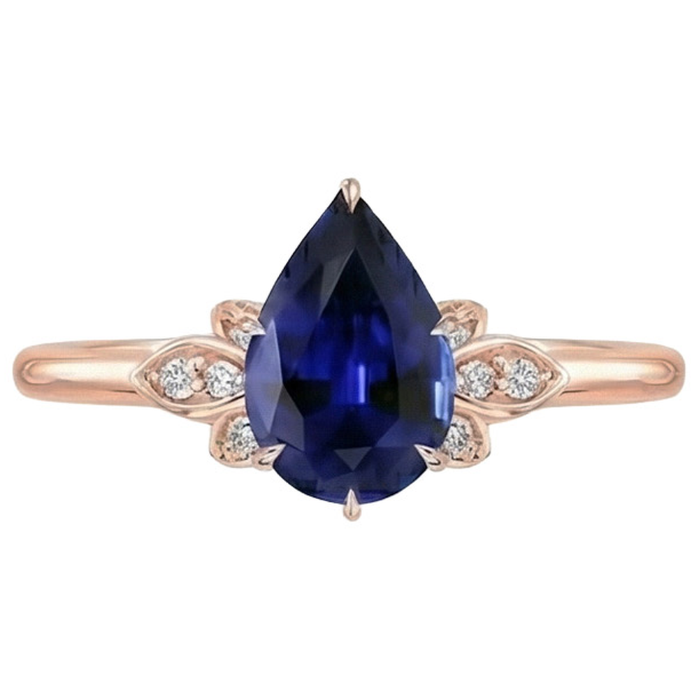 Rose Gold Natural Earth Mined Diamond ( Not Lab Grown ) Engagement Ring Pear Cut Ceylon Sapphire 7.25 Carats