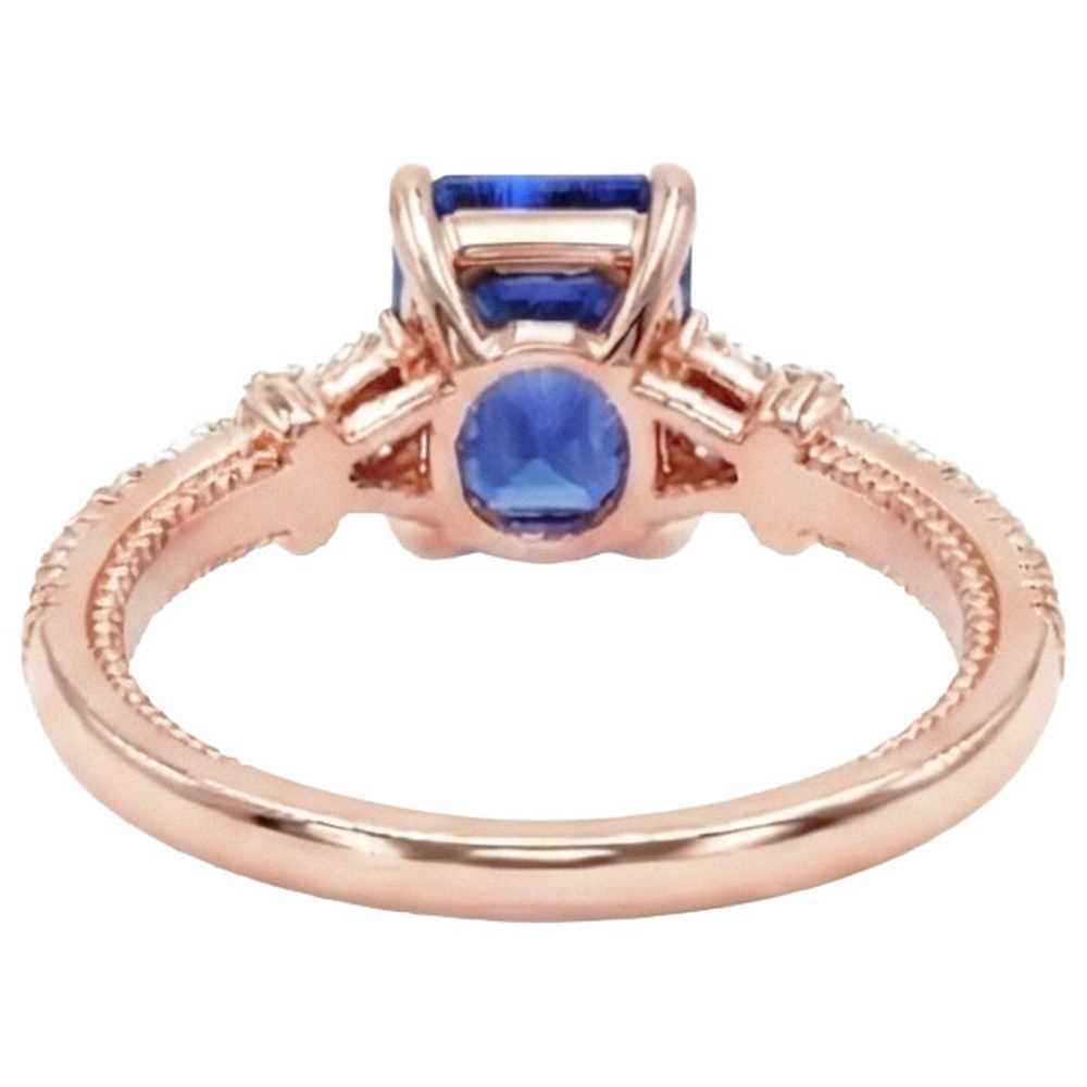 Rose Gold Natural Earth Mined Diamond ( Not Lab Grown ) Pave Setting Ring Radiant Blue Sapphire 4 Carats