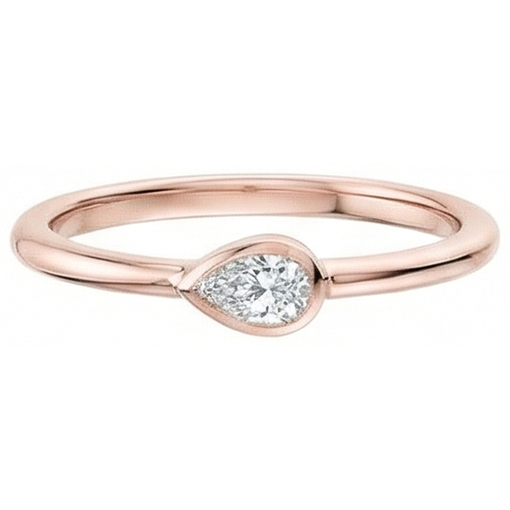 Rose Gold Pear Solitaire Old Miner Natural Earth Mined Diamond ( Not Lab Grown ) Ring Bezel Set 1 Carat