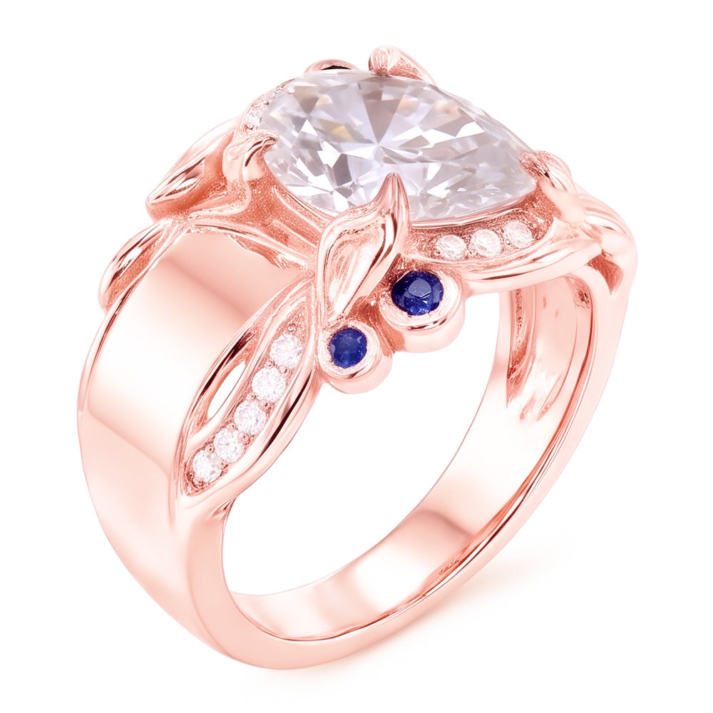 Rose Gold Real Natural Earth Mined Diamond ( Not Lab Grown ) Ring 2.25 Carats Ceylon Sapphire Accents Jewelry