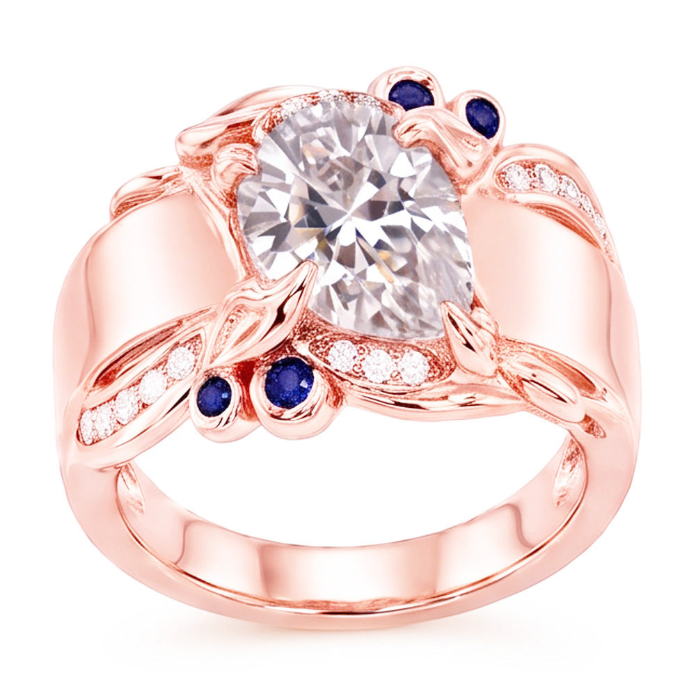Rose Gold Real Natural Earth Mined Diamond ( Not Lab Grown ) Ring 2.25 Carats Ceylon Sapphire Accents Jewelry