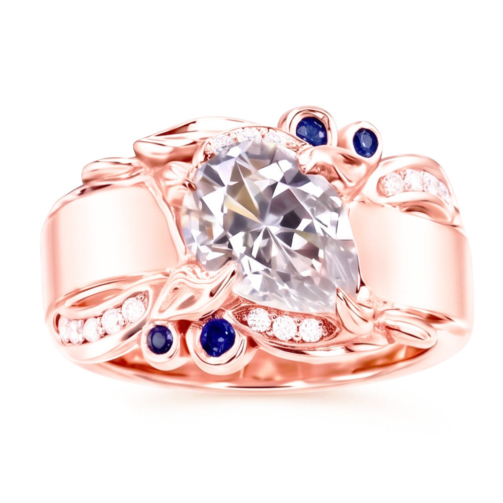 Rose Gold Real Natural Earth Mined Diamond ( Not Lab Grown ) Ring 2.25 Carats Ceylon Sapphire Accents Jewelry