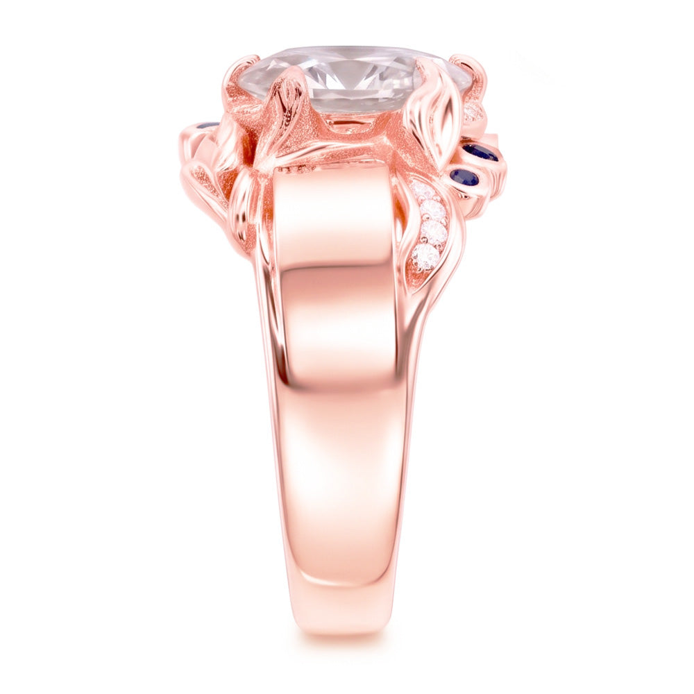 Rose Gold Real Natural Earth Mined Diamond ( Not Lab Grown ) Ring 2.25 Carats Ceylon Sapphire Accents Jewelry