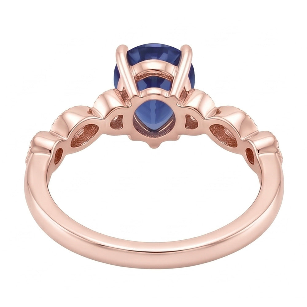 Rose Gold Sapphire Ring Vintage Style Pear & Round Natural Earth Mined Diamond ( Not Lab Grown )s 4 Carats