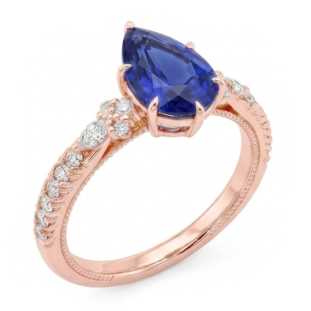 Rose Gold Sapphire Solitaire Ring Pear Srilankan With Accents 5 Carats