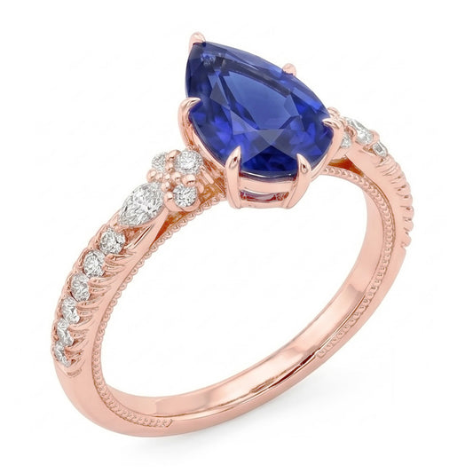 Rose Gold Sapphire Solitaire Ring Pear Srilankan With Accents 5 Carats