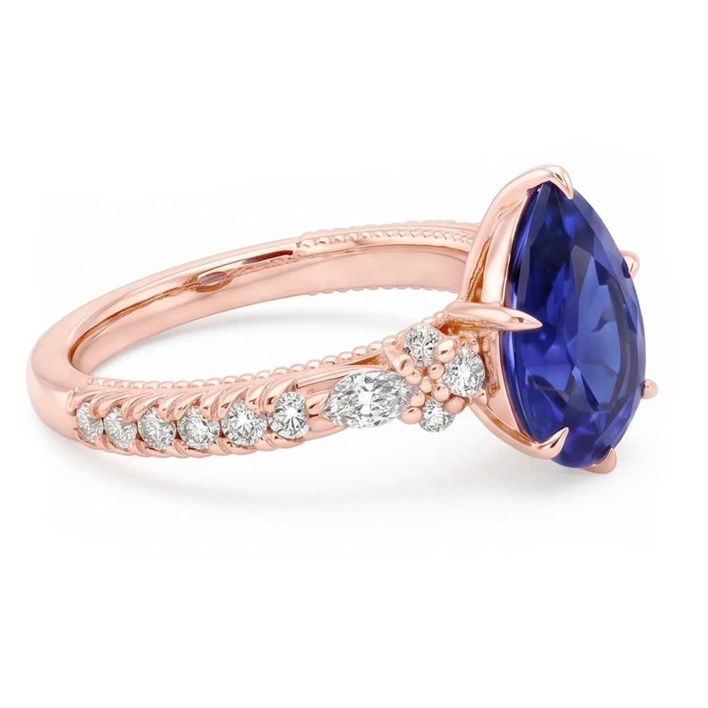 Rose Gold Sapphire Solitaire Ring Pear Srilankan With Accents 5 Carats