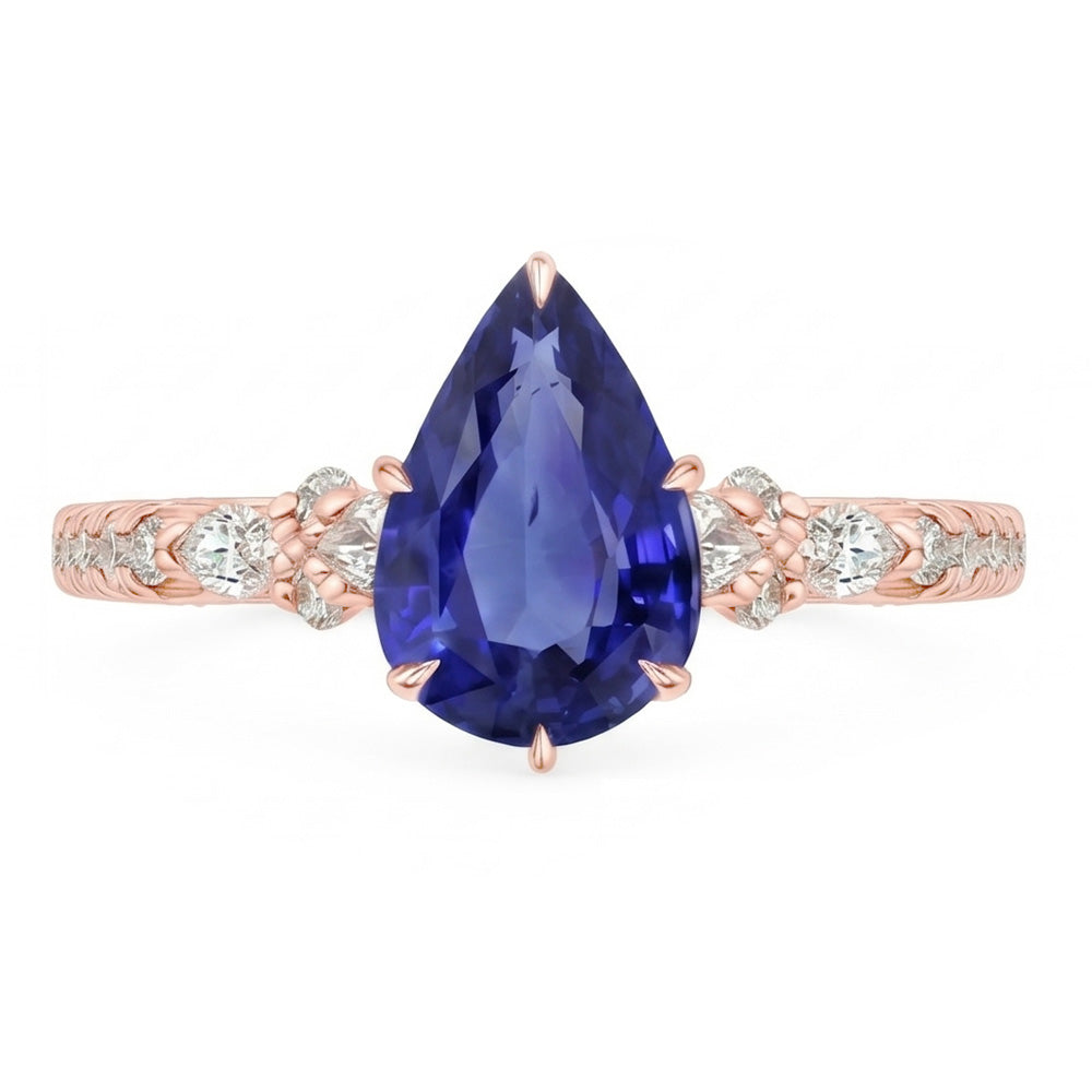 Rose Gold Sapphire Solitaire Ring Pear Srilankan With Accents 5 Carats