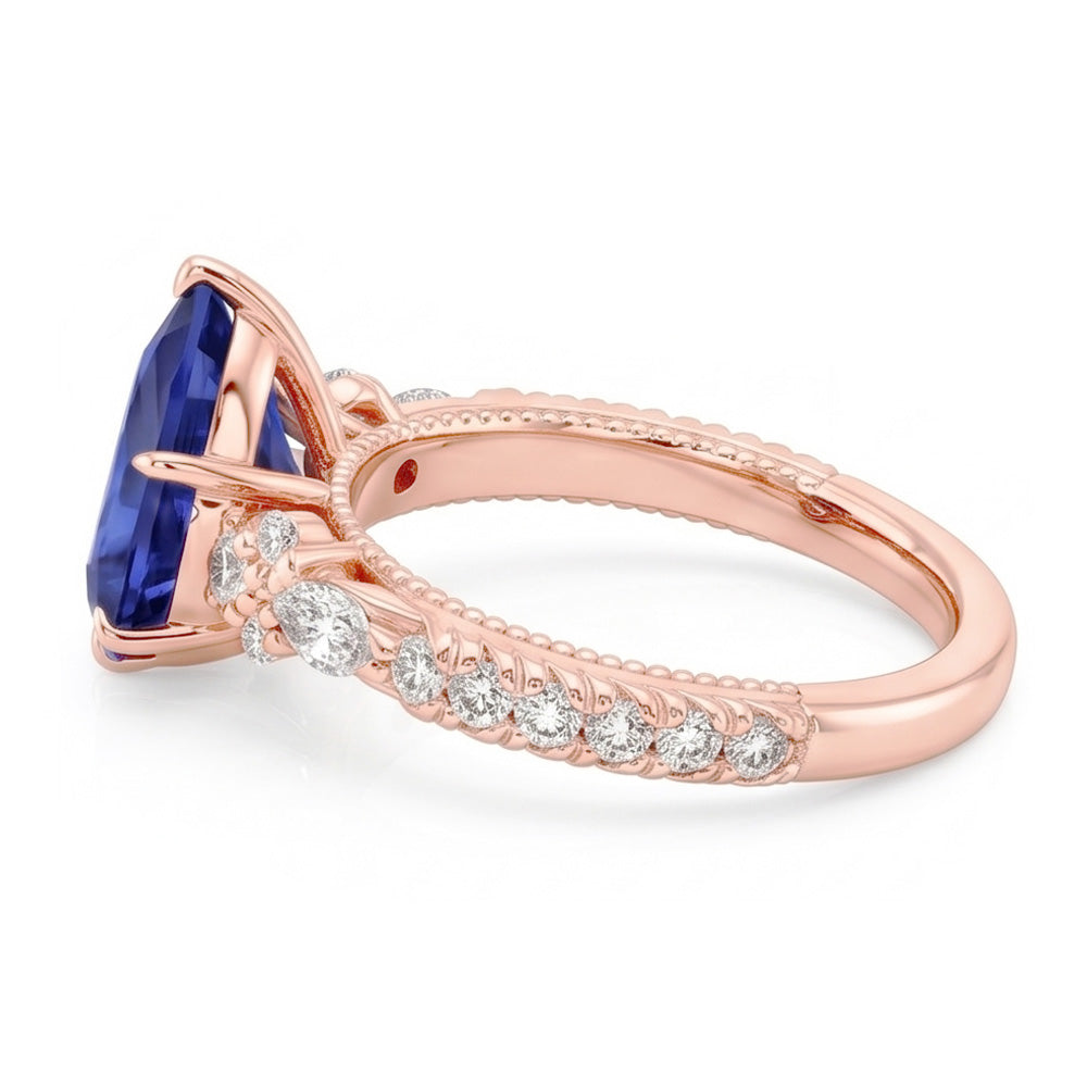 Rose Gold Sapphire Solitaire Ring Pear Srilankan With Accents 5 Carats