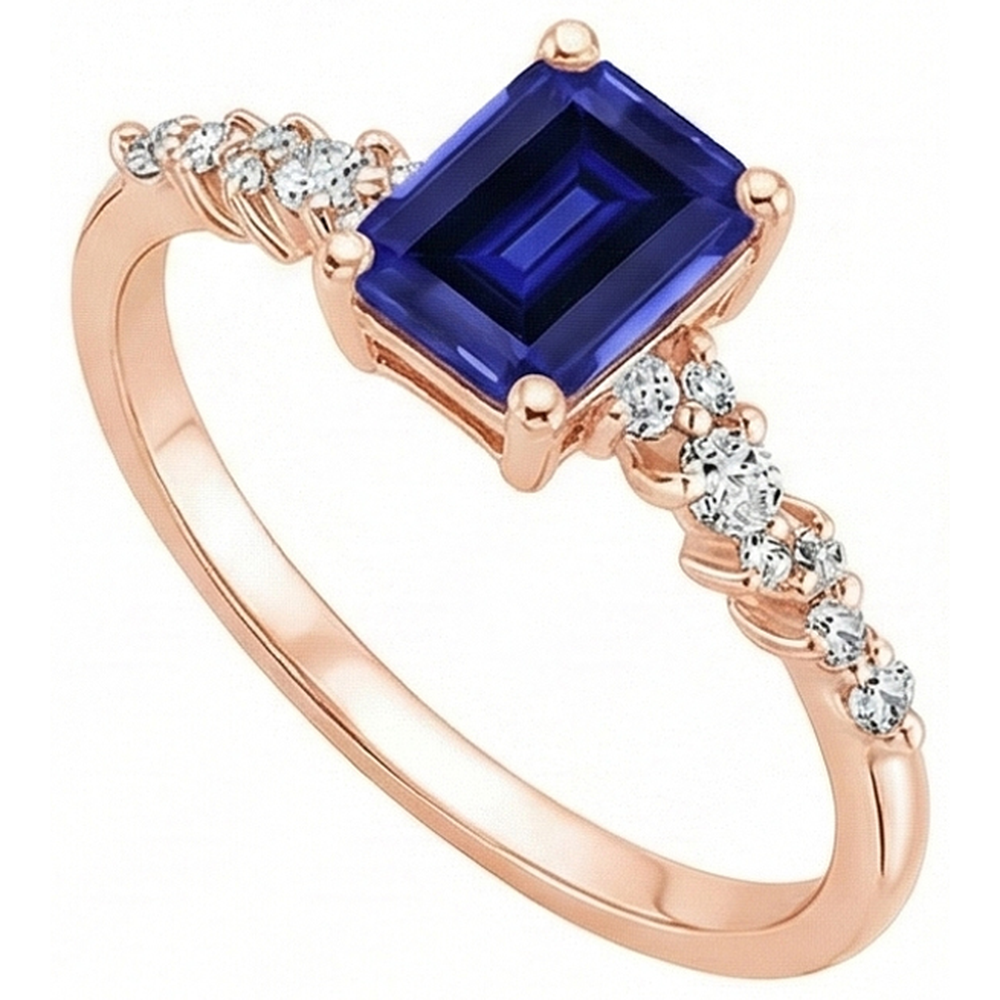 Rose Gold Solitaire Accents Ring Blue Sapphire & Natural Earth Mined Diamond ( Not Lab Grown ) 3.50 Carats