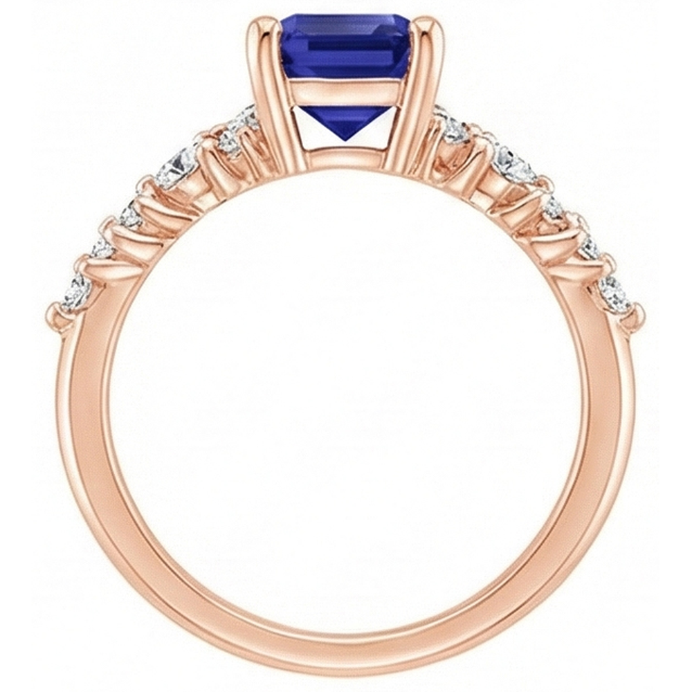 Rose Gold Solitaire Accents Ring Blue Sapphire & Natural Earth Mined Diamond ( Not Lab Grown ) 3.50 Carats