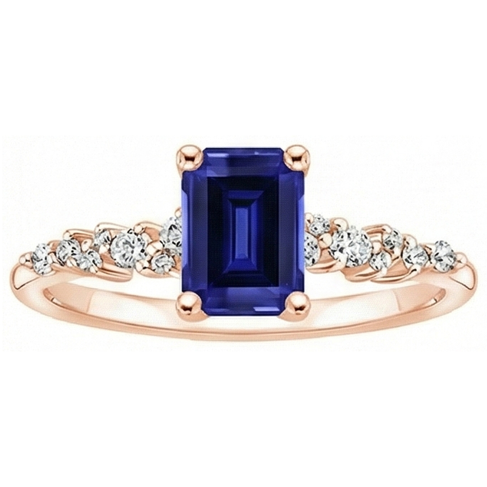 Rose Gold Solitaire Accents Ring Blue Sapphire & Natural Earth Mined Diamond ( Not Lab Grown ) 3.50 Carats
