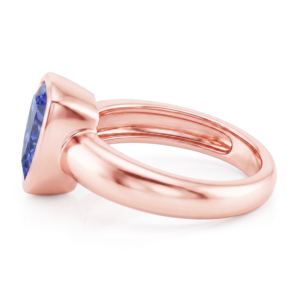 Rose Gold Solitaire Ring 2 Carats Blue Sapphire Bezel Set Trillion Cut
