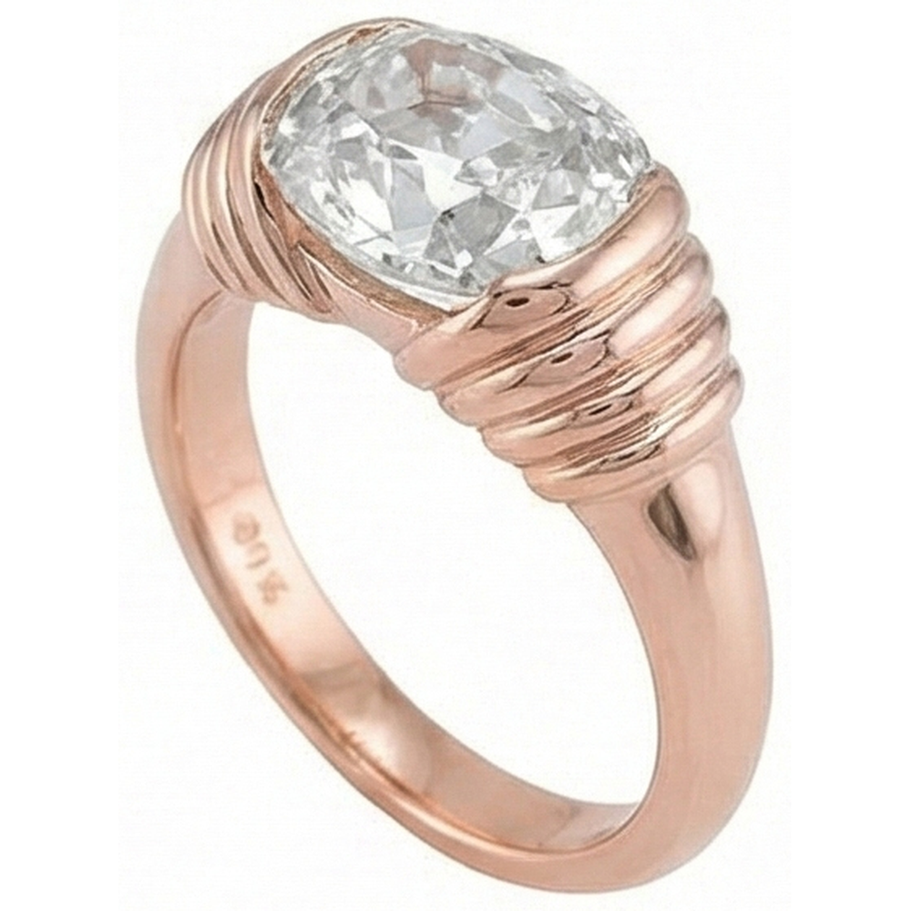 Rose Gold Solitaire Ring Cushion Old Mine Cut Real Natural Earth Mined Diamond 2.25 Carats