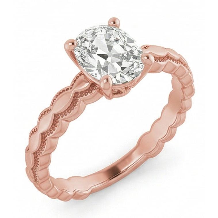 Rose Gold Solitaire Ring Real Oval Old Mine Cut Natural Earth Mined Diamond ( Not Lab Grown ) 3.25 Carats