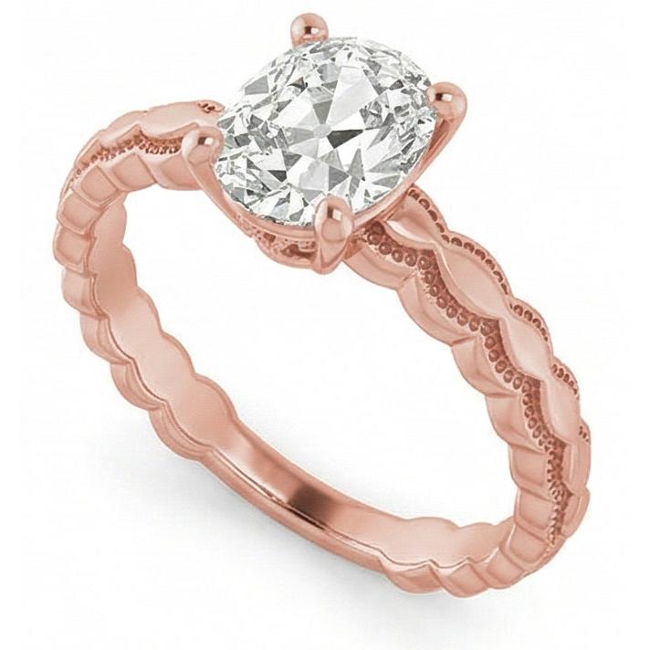 Rose Gold Solitaire Ring Real Oval Old Mine Cut Natural Earth Mined Diamond ( Not Lab Grown ) 3.25 Carats