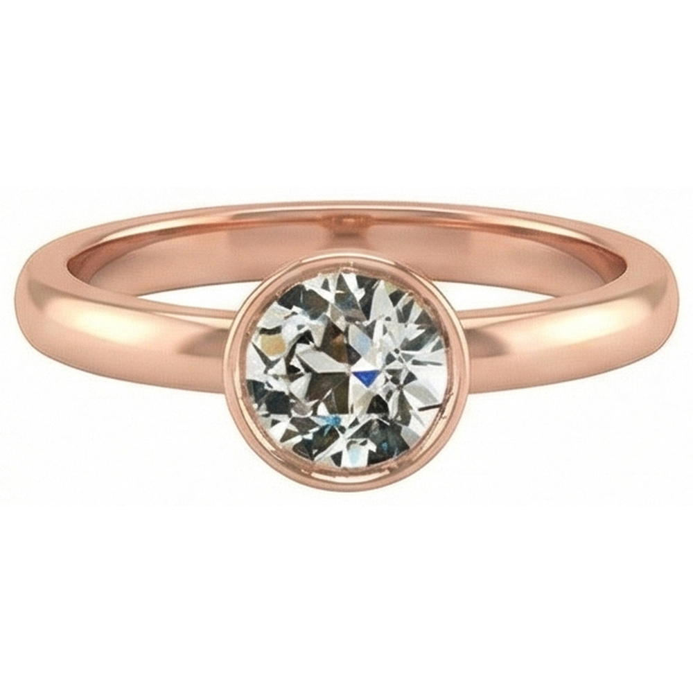 Rose Gold Solitaire Ring Round Old Cut Real Natural Earth Mined Diamond ( Not Lab Grown ) Bezel Set 1.50 Carats