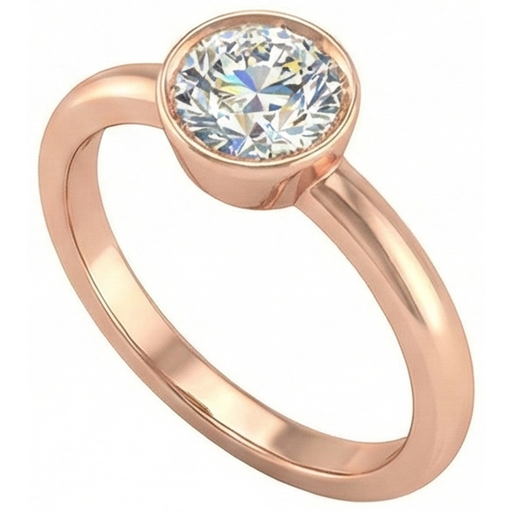 Rose Gold Solitaire Ring Round Old Cut Real Natural Earth Mined Diamond ( Not Lab Grown ) Bezel Set 1.50 Carats