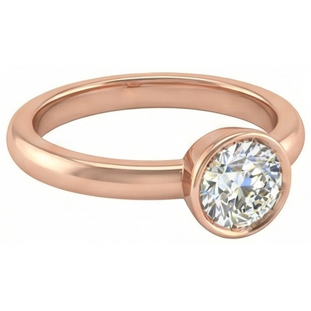 Rose Gold Solitaire Ring Round Old Cut Real Natural Earth Mined Diamond ( Not Lab Grown ) Bezel Set 1.50 Carats
