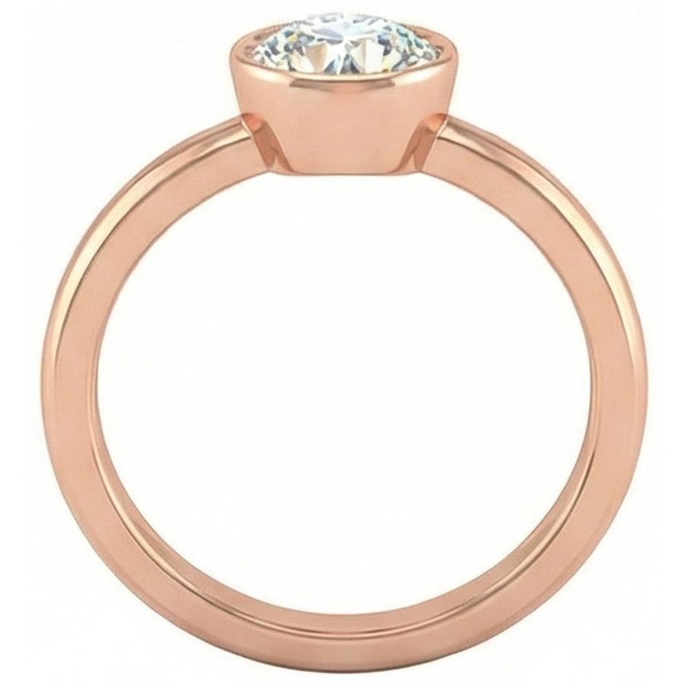 Rose Gold Solitaire Ring Round Old Cut Real Natural Earth Mined Diamond ( Not Lab Grown ) Bezel Set 1.50 Carats