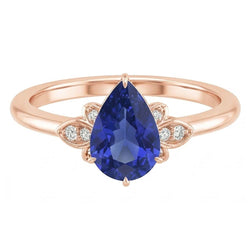 Rose Gold Solitaire With Accents Ring Pear Ceylon Sapphire 3 Carats