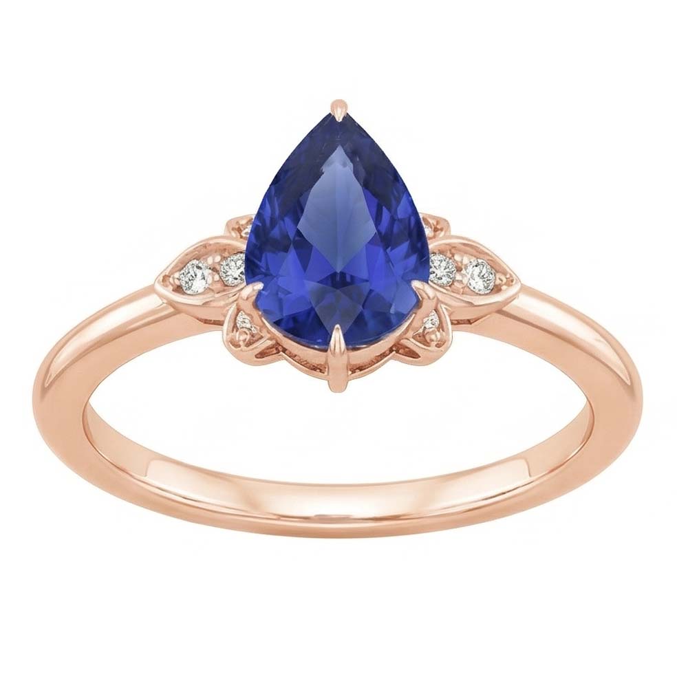 Rose Gold Solitaire With Accents Ring Pear Ceylon Sapphire 3 Carats
