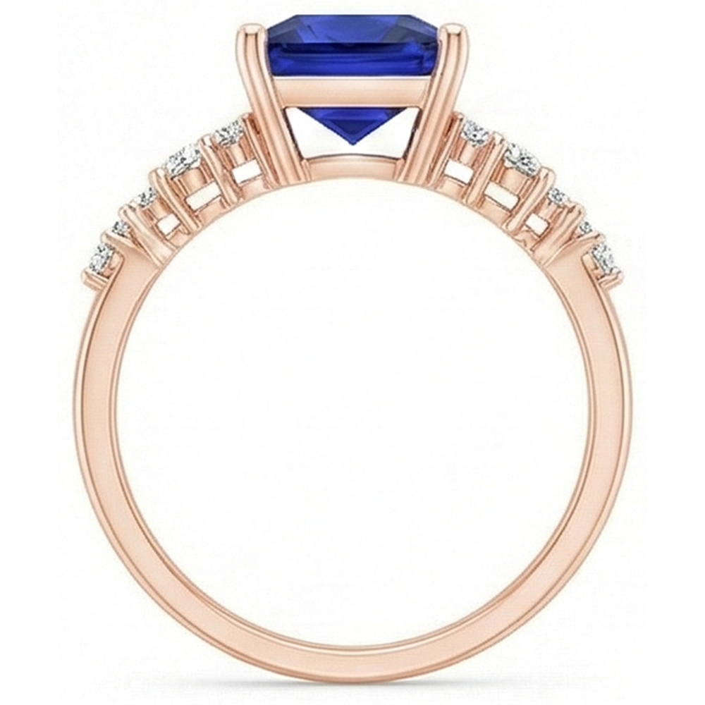 Rose Gold Women's Blue Sapphire Gemstone Ring With Accents 3.75 Carats