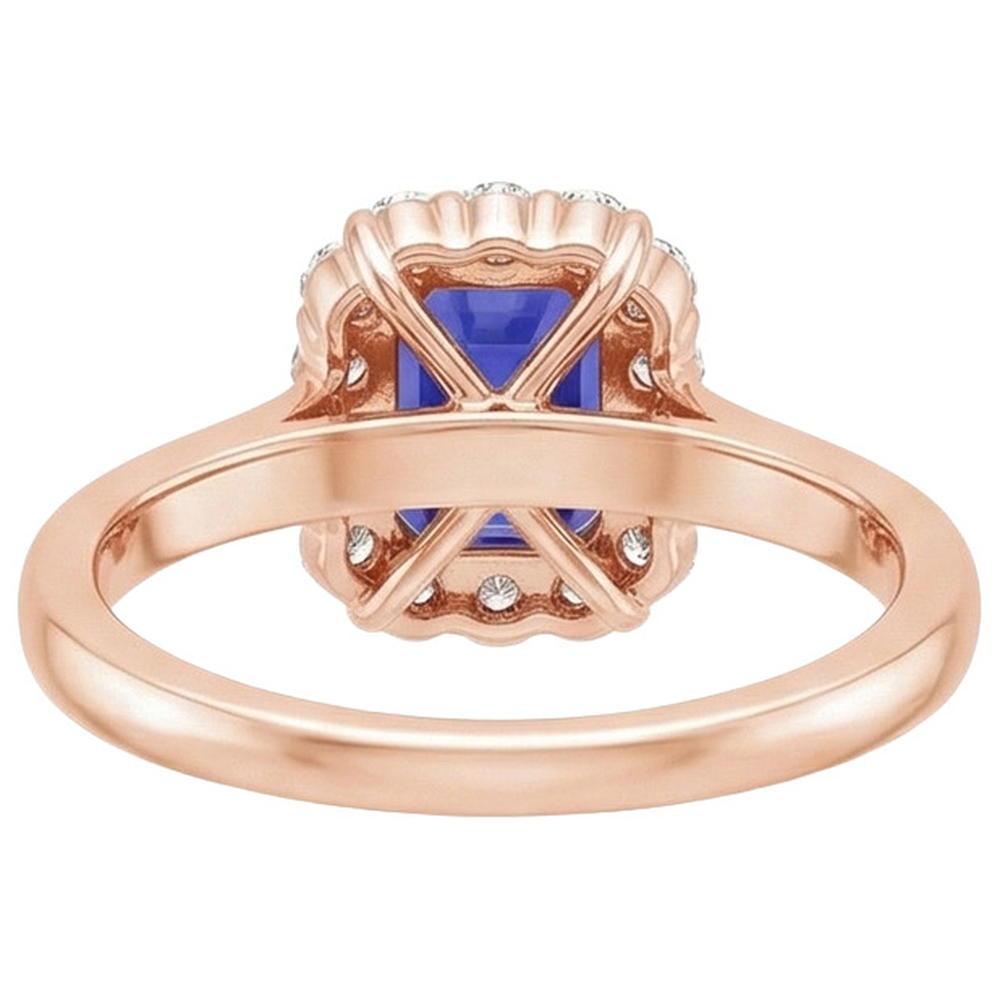 Rose Gold Women's Halo Ceylon Sapphire Emerald & Natural Earth Mined Diamond ( Not Lab Grown ) Ring 4 Carats