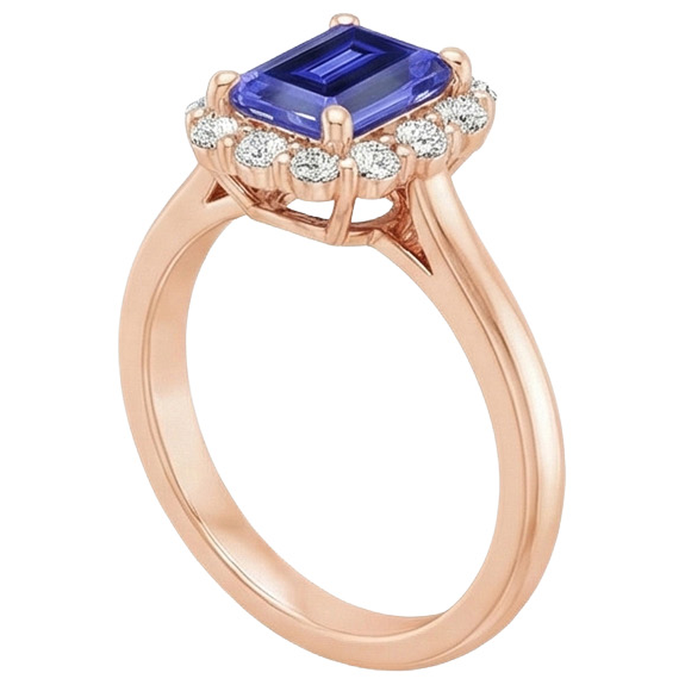 Rose Gold Women's Halo Ceylon Sapphire Emerald & Natural Earth Mined Diamond ( Not Lab Grown ) Ring 4 Carats