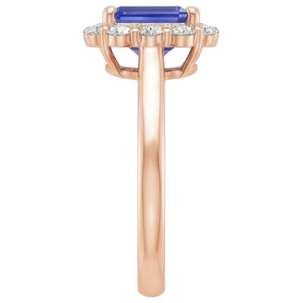 Rose Gold Women's Halo Ceylon Sapphire Emerald & Natural Earth Mined Diamond ( Not Lab Grown ) Ring 4 Carats