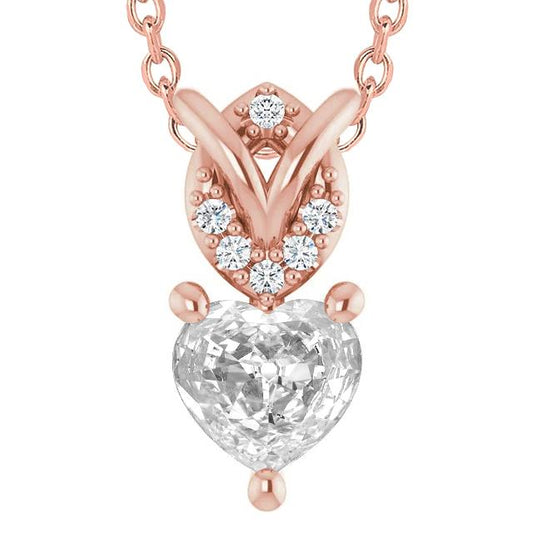 Rose Gold 14K Heart Old Miner & Round Real Diamond Pendant Slide 5.50 Ct.