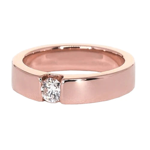 Rose Gold 14K Tension Set Round Men's Ring 0.75 Carats Real Diamond