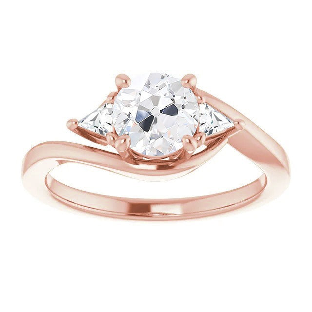 Rose Gold 3 Stone Ring Real Old Mine Diamonds Twisted Style 3 Carats