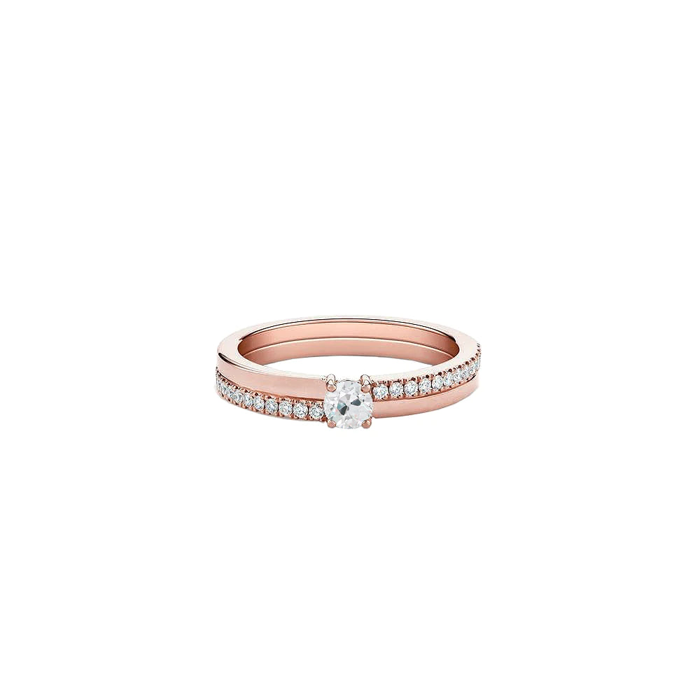 Rose Gold Engagement Ring Set Old Cut Round Real Diamonds 1.85 Carats