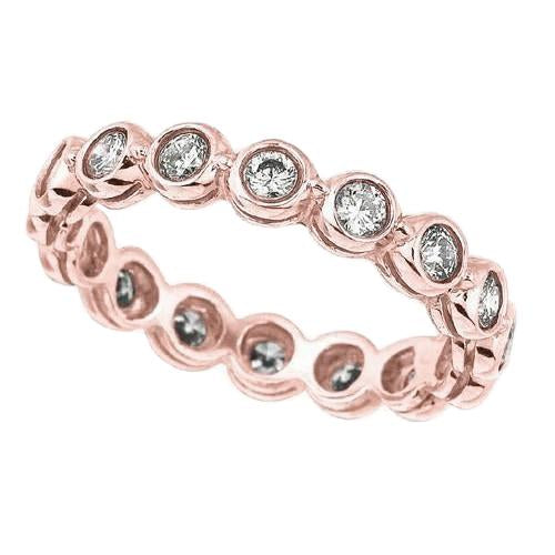 Rose Gold Genuine Diamond Eternity Band Round Bezel Set 1.60 Carats