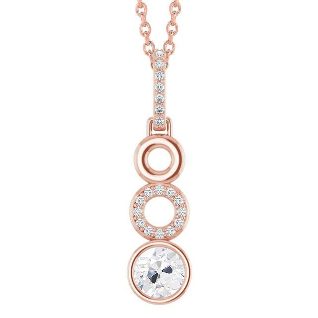 Rose Gold Genuine Diamond Pendant Bezel Set Round Old Miner 2 Carats