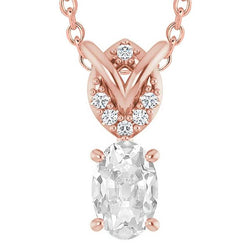 Rose Gold Genuine Diamond Pendant Round & Oval Old Cut 5.50 Carats 14K