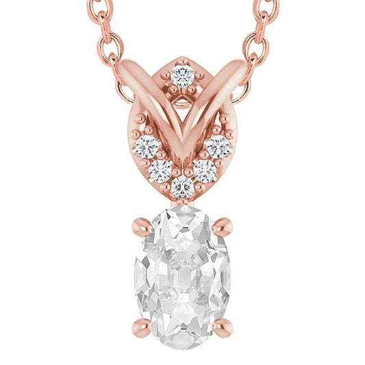 Rose Gold Genuine Diamond Pendant Round & Oval Old Cut 5.50 Carats 14K