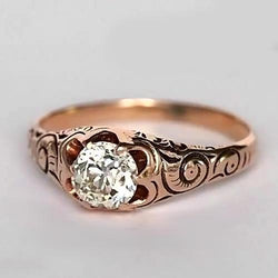 Rose Gold Gypsy Solitaire Ring Old Cut Real Natural Earth Mined Diamond Vintage Style 1 Carat