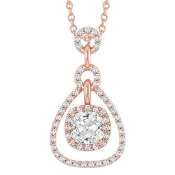 Rose Gold Halo Genuine Natural Earth Mined Diamond Pendant Round & Cushion Old Miner 4 Carats