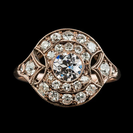 Rose Gold Halo Ring Vintage Style Old Mine Cut Natural Diamonds 4.50 Carats