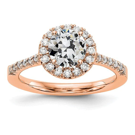 Rose Gold Halo Round Old Miner Real Diamond Ring With Accents 3 Carats